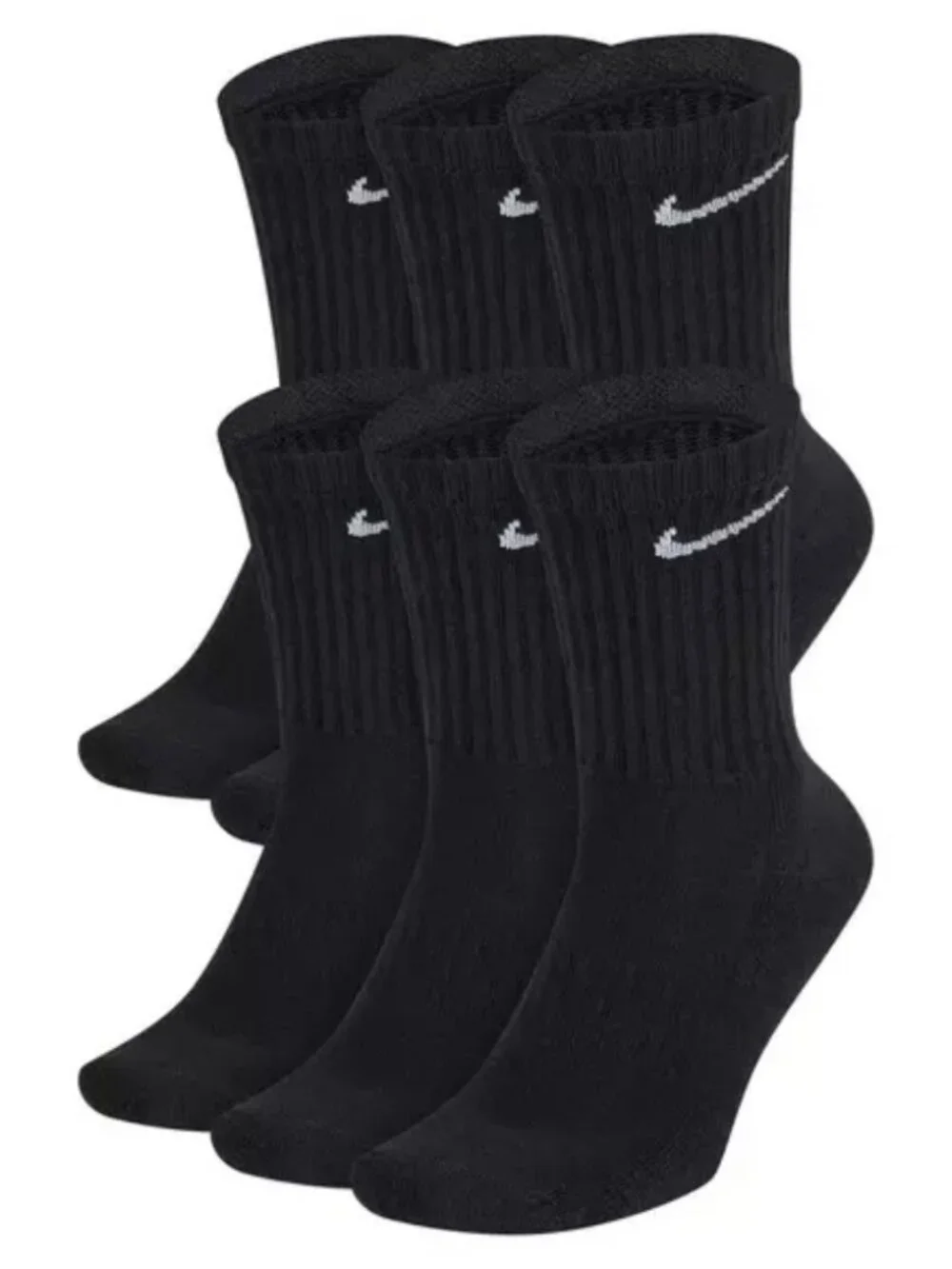 Nike Everyday Plus Dri-FIT Crew Socks 6 Pairs Cushioned Black White M L